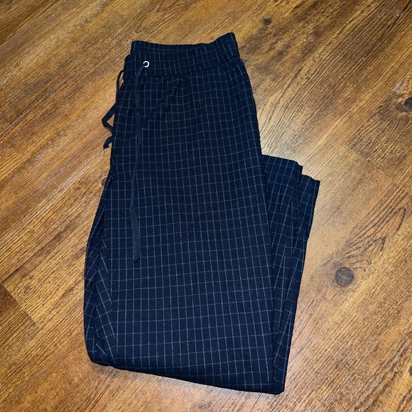 Loft Comfort Navy Blue Checkered Elastic Waistband Drawstring Pants - Picture 8 of 11